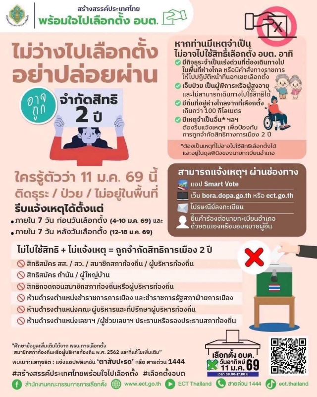 ข่าวประชาสัมพันธ์ ท่านใด ไม่ว่างไปเลือกตั้งอย่าปล่อยผ่าน โปรดอ่านข้อมูลนี้ เพื่อที่ท่านไม่เสียสิทธิ